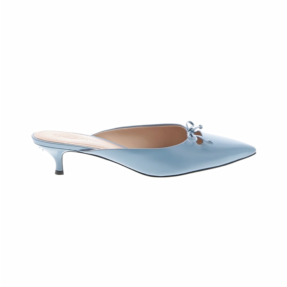 Coach Women's Light Blue Pointed Toe Bow Mules 100% Genuine Leather